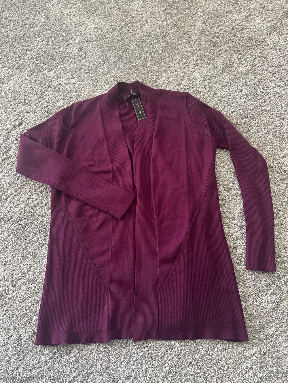 Open-Front Longline Cardigan Sweater in Deep Plum